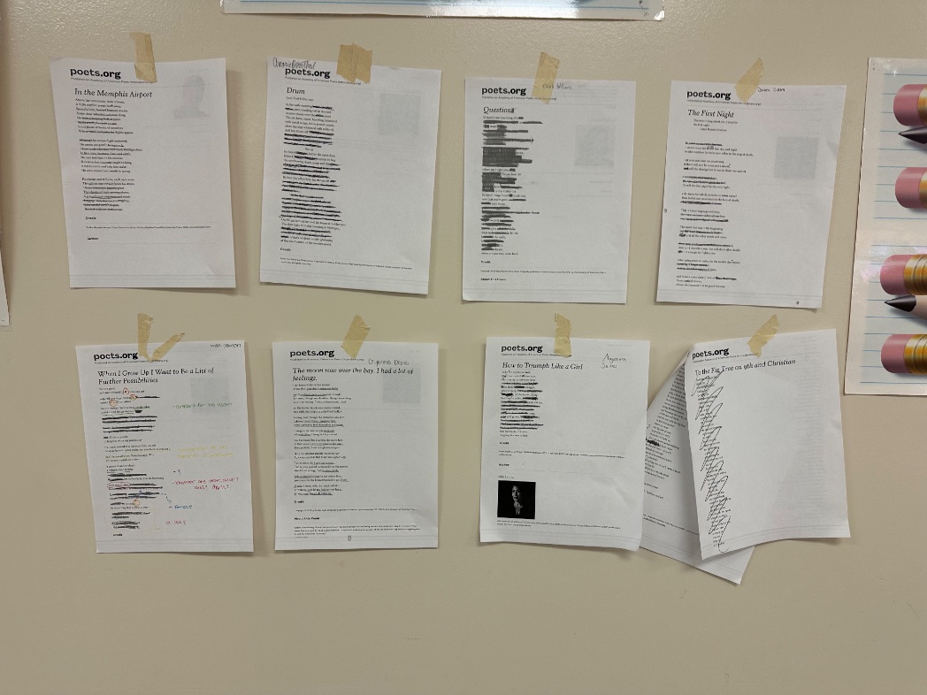 bsparks226's tweet photo. Thank you to poet and writer @lasmoths
for teaching my @JCM_ECH Creative Writing class about erasure/blackout poetry this week. #ECHfamily #BestInTheWest #JMCSS #BBAM #NationalPoetryMonth https://t.co/XPDUPVCTOT