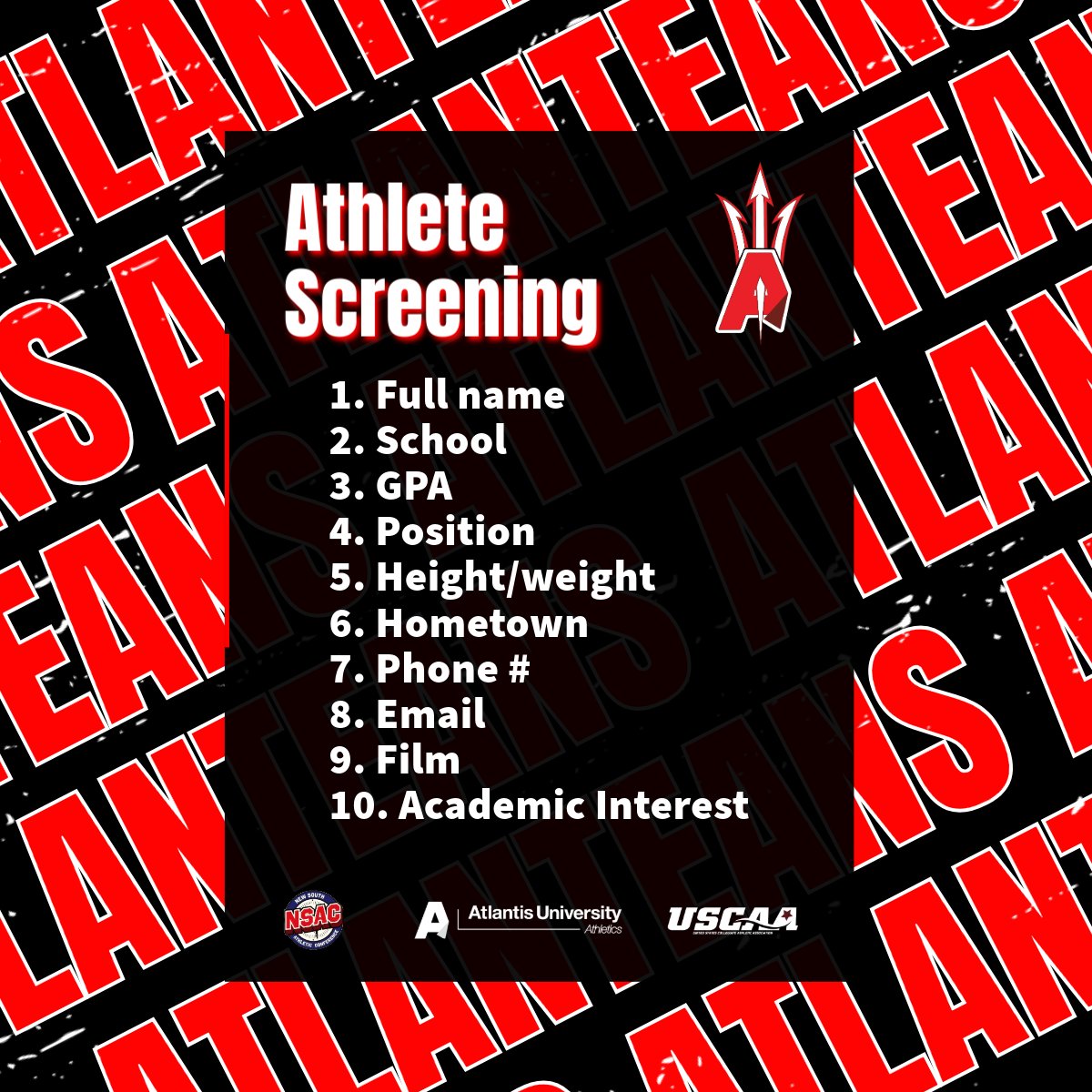 au_abaseball's tweet photo. CALLING ALL RECRUITS📢‼️

Want to catch Coach's attention?  
Send your info by email to willie.athletics@atlantisuniversity.edu for consideration.     

Let's make your dreams a reality!🌟⚾️🚩

#RecruitMe #FutureAthlete #Letsgoatlanteans #atlantisuniversity #USCAA #NSAC https://t.co/m3JfySyML2