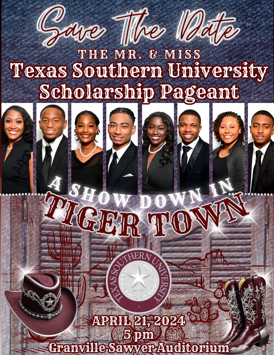 👑 Tiger Nation, it’s time!! The Mister and Miss TSU Scholarship Pageant is almost here! Support your fellow Tigers on Sunday, April 21st at 5 p.m. in Sawyer Auditorium. Join us for a night of extraordinary performances at “ A Showdown in Tiger Town” 👑#TSUProud #TSU