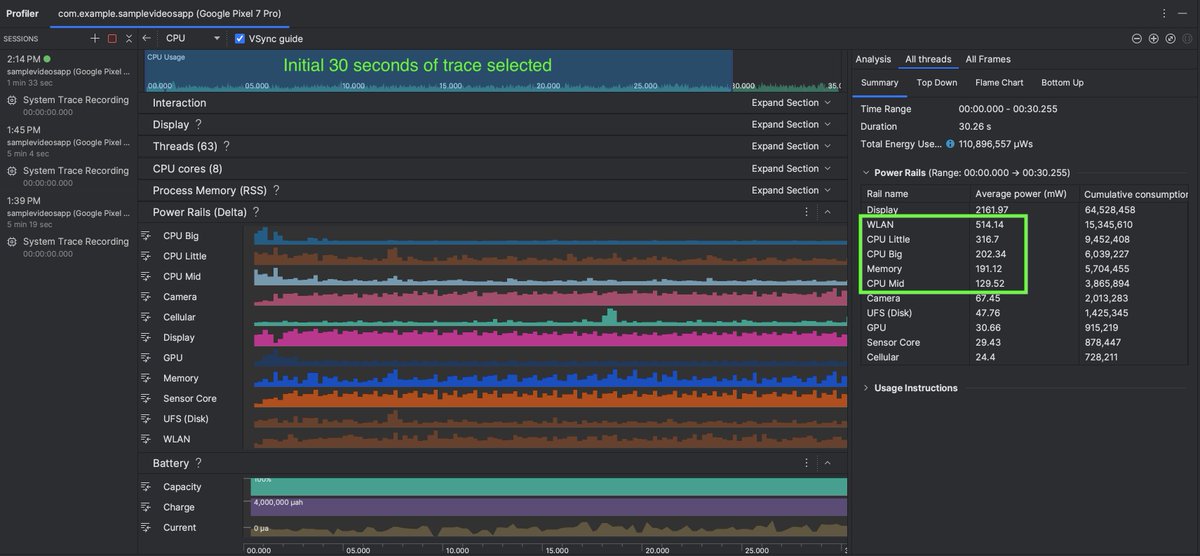🔌 The new Power Profiler in Android Studio shows power consumption happening on devices as the app is being used.

Discover how to run A/B tests to compare the power consumption of different algorithms, features, or even different versions of your app → goo.gle/4d2NQjs