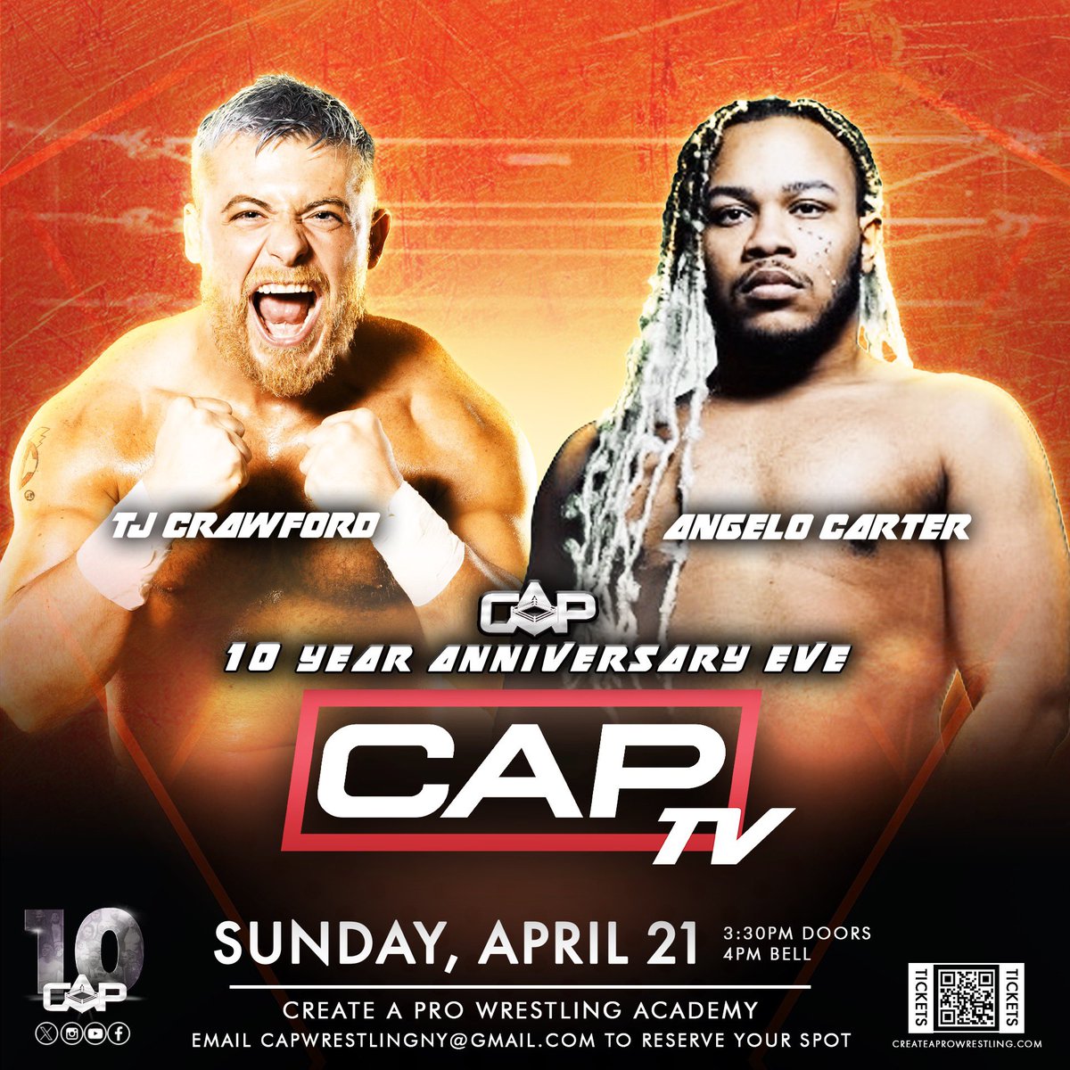 🚨MATCH ANNOUNCEMENT🚨 They both asked for it and got it THIS SUNDAY Angelo Carter goes 1 on 1 with TJ Crawford! With the CAP 10 Year Anniversary Super Show less than a month away, both competitors are looking to make a statement Limited seats remain! 🎟EMAIL TO RESERVE🎟
