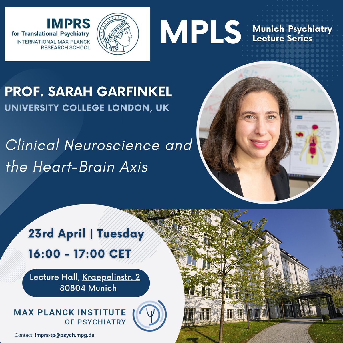 ImprsTp's tweet photo. 📢We are very excited to welcome Prof. Sarah Garfinkel @DrSFink to @mpi_psychiatry for our in-person MPLS talk on 23.04! Join us to learn about how cardiac🤎afferant signals can interact with neuronal mechanisms to alter cognitive and emotion processing🧠. #MPLS Host: @annadzych https://t.co/8LFz25vhu5