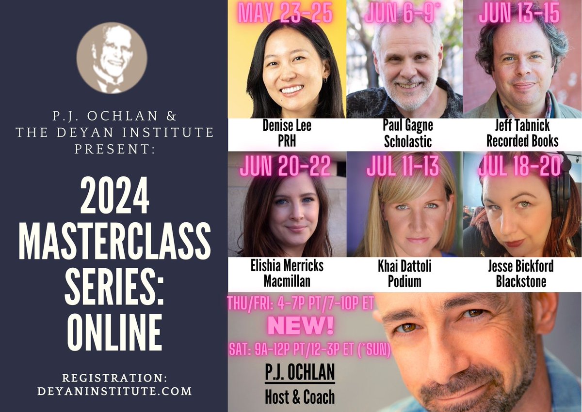 We are elated to announce P.J. Ochlan’s upcoming Masterclass Series! He has curated a fantastic line up for you. We’ve also added a Saturday daytime class option for those overseas! Info &amp; ticket link in bio.

<a href="/penguinrandom/">Penguin Random House 🐧🏠📚</a> <a href="/Scholastic/">Scholastic</a> <a href="/recordedbooks/">Recorded Books</a> <a href="/MacmillanAudio/">Macmillan Audio</a> @PodiumAudio