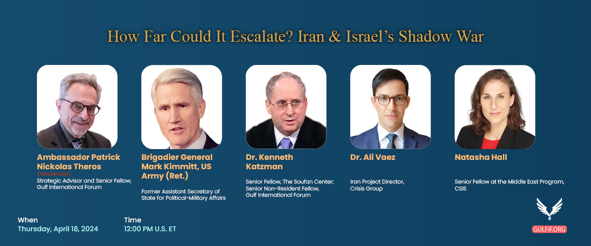 TOMORROW at 12 PM ET Virtual panel to discuss the recent escalation between #Iran and #Israel. Featuring: Amb. @PNT_Gulf, General Mark Kimmitt, Dr. @AliVaez, @NatashaHallDC, and Dr. Kenneth Katzman. For more info and to RSVP: gulfif.org/event/how-far-…