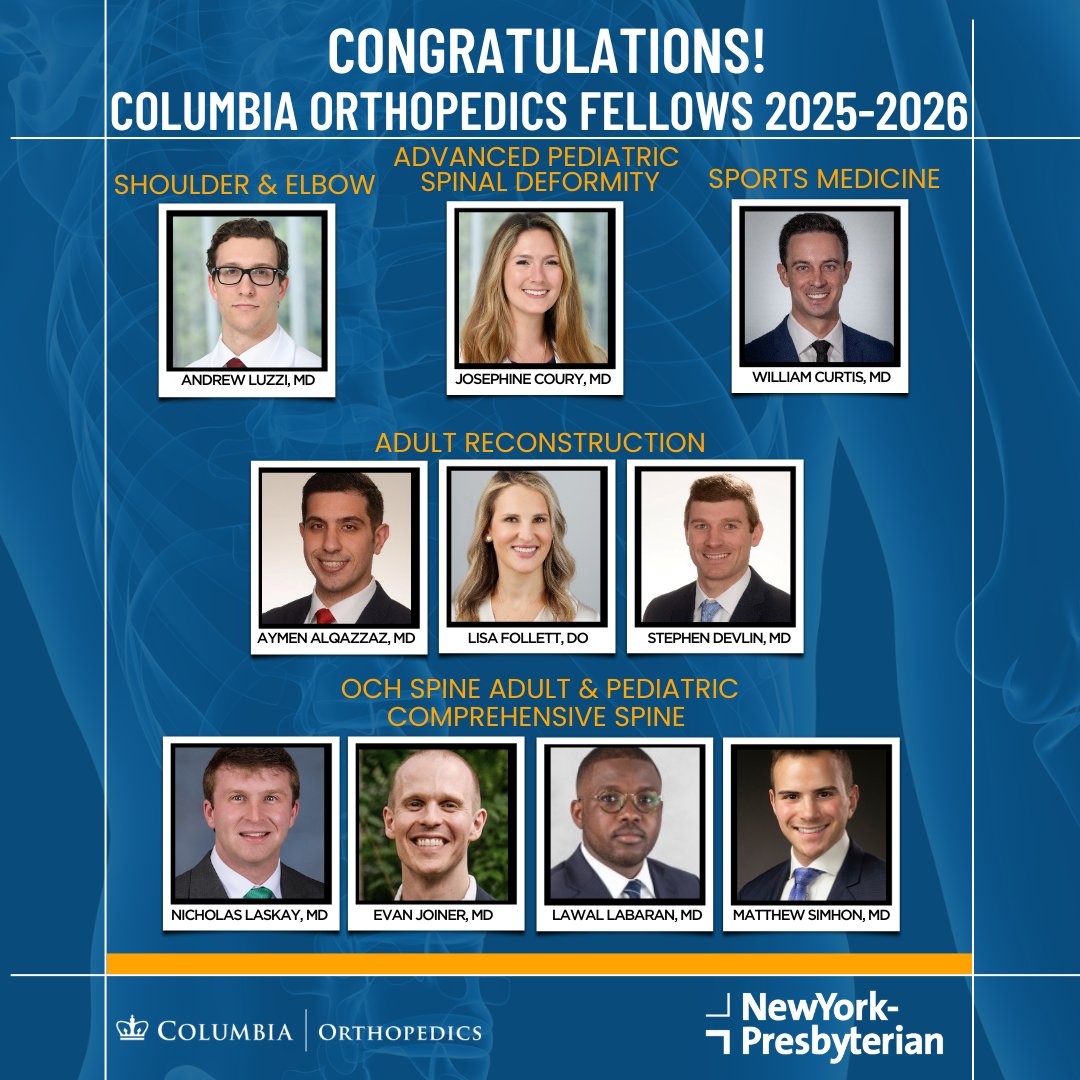 We're thrilled to share this elite group of orthopedic surgeons who matched with Columbia Orthopedics Fellowship Program for the class of 2025-2026.

See our stories for individual posts! 

#Orthopedics #MatchDay2024 #SportsMedicine #OrthopedicSurgeon