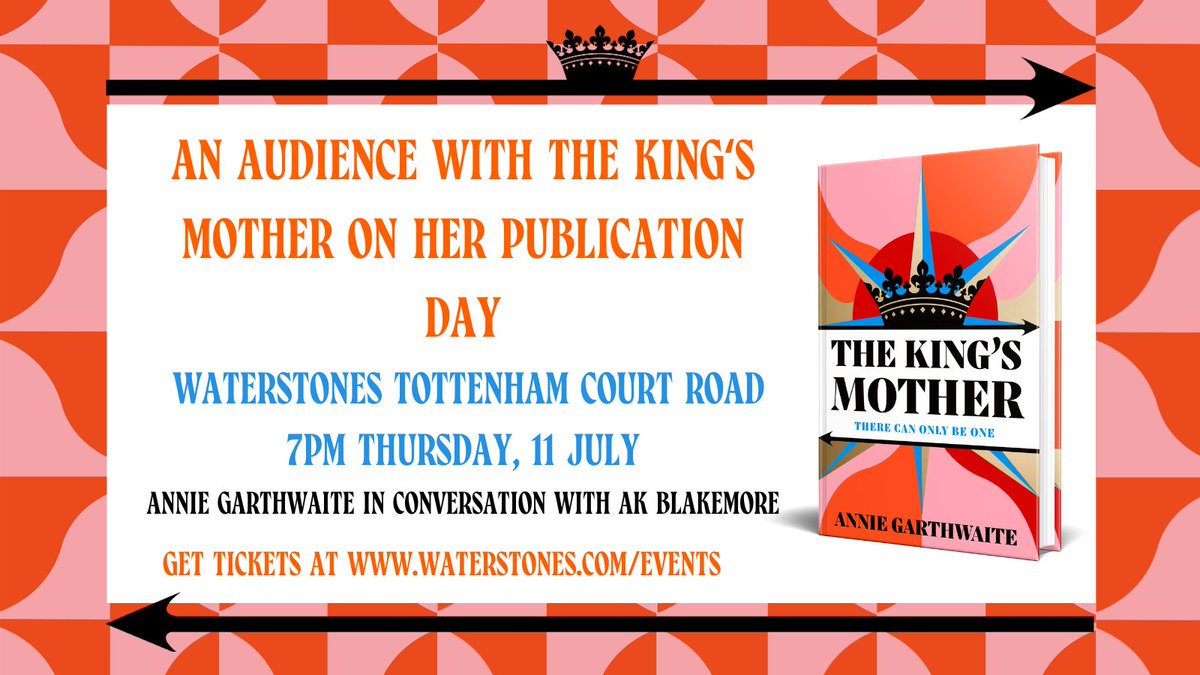 The day comes! #TheKingsMother's London launch is in a spectacular venue (with a bar!). I'll be talking royal ladies, mothers, sons, love and war with the super-talented @akblakemore. Come celebrate with us. @VikingBooksUK @MarjacqScripts @WaterstonesTCR  @immmy @lauradermody3