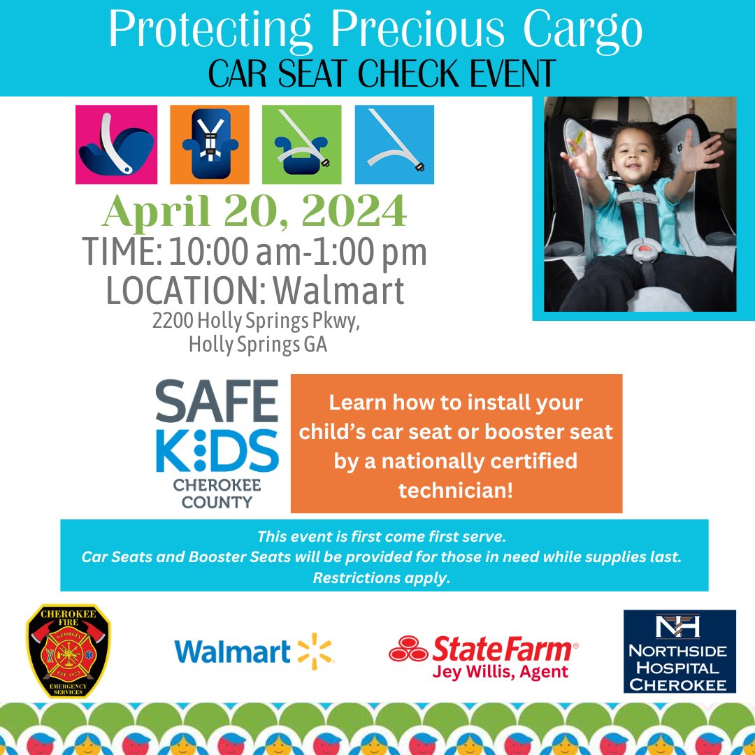 This Saturday, April 20th, Safe Kids is hosting a Car Seat Check in Cherokee County! You will hear firsthand how these inspections have saved lives and learn how to protect your young ones while on the road.