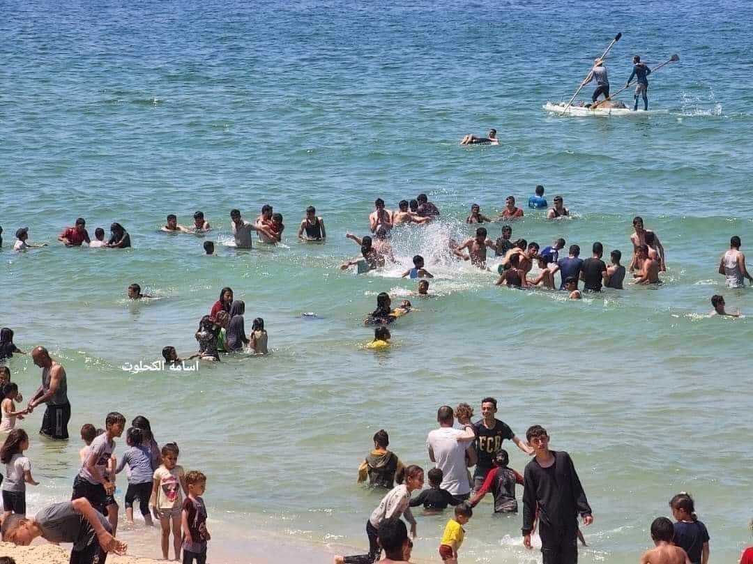 Today in Deir El Balah in Gaza. People managed to escape the hot tents and took a dip in the Med. How can people with such love foe life be ereased!!