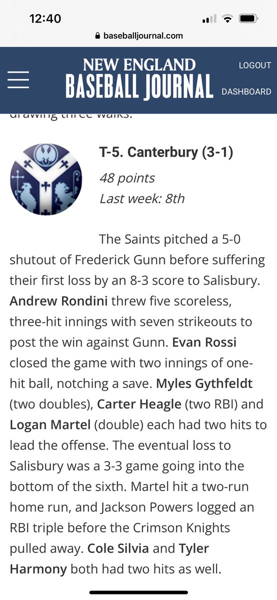 The Saints move up to #5 in the most recent NEBJ poll.  Big one today against another top 5 team in Salisbury!  Come out and watch two of the top teams in New England battle today on Sheehy Field! #rollsaints