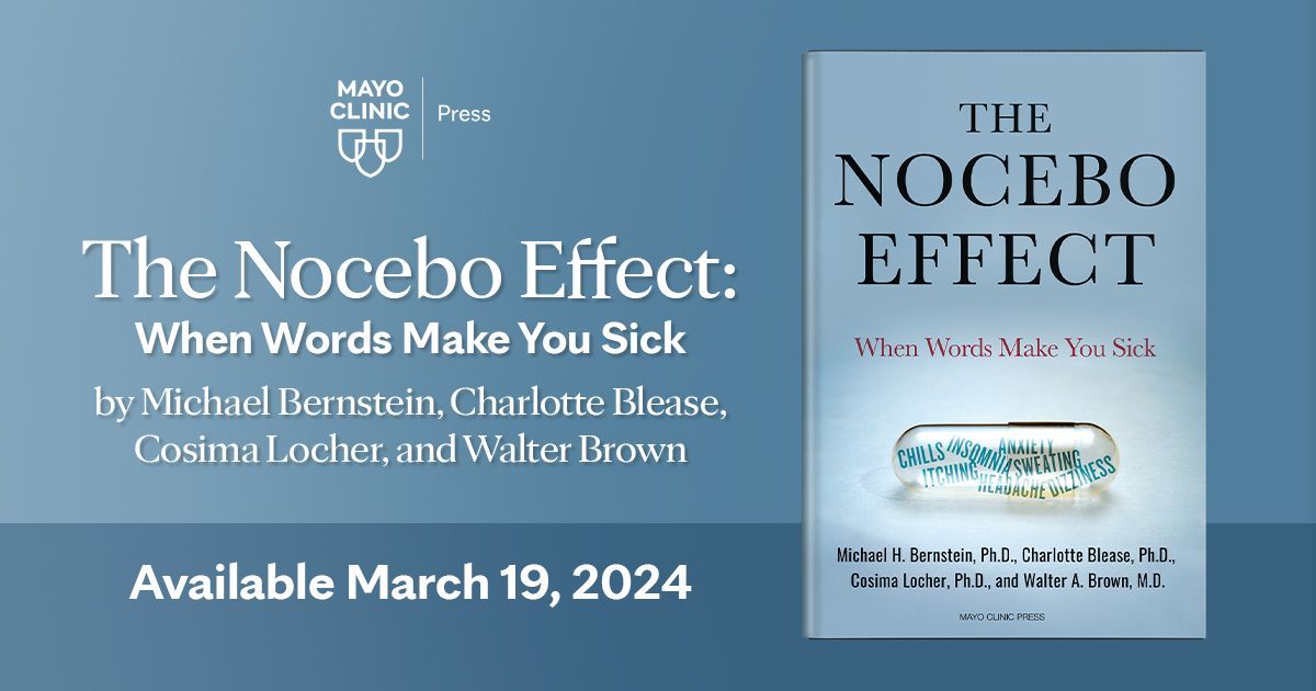 In the new book The Nocebo Effect: When Words Make You Sick, <a href="/mh_bernstein/">Mike Bernstein</a> &amp; Dr. Walter Brown of <a href="/BrownMedicine/">The Warren Alpert Medical School</a> explore the experience of feeling sick as a result of expecting to feel sick, described as "the placebo effect's evil twin." #NoceboEffect
buff.ly/49AqFKJ