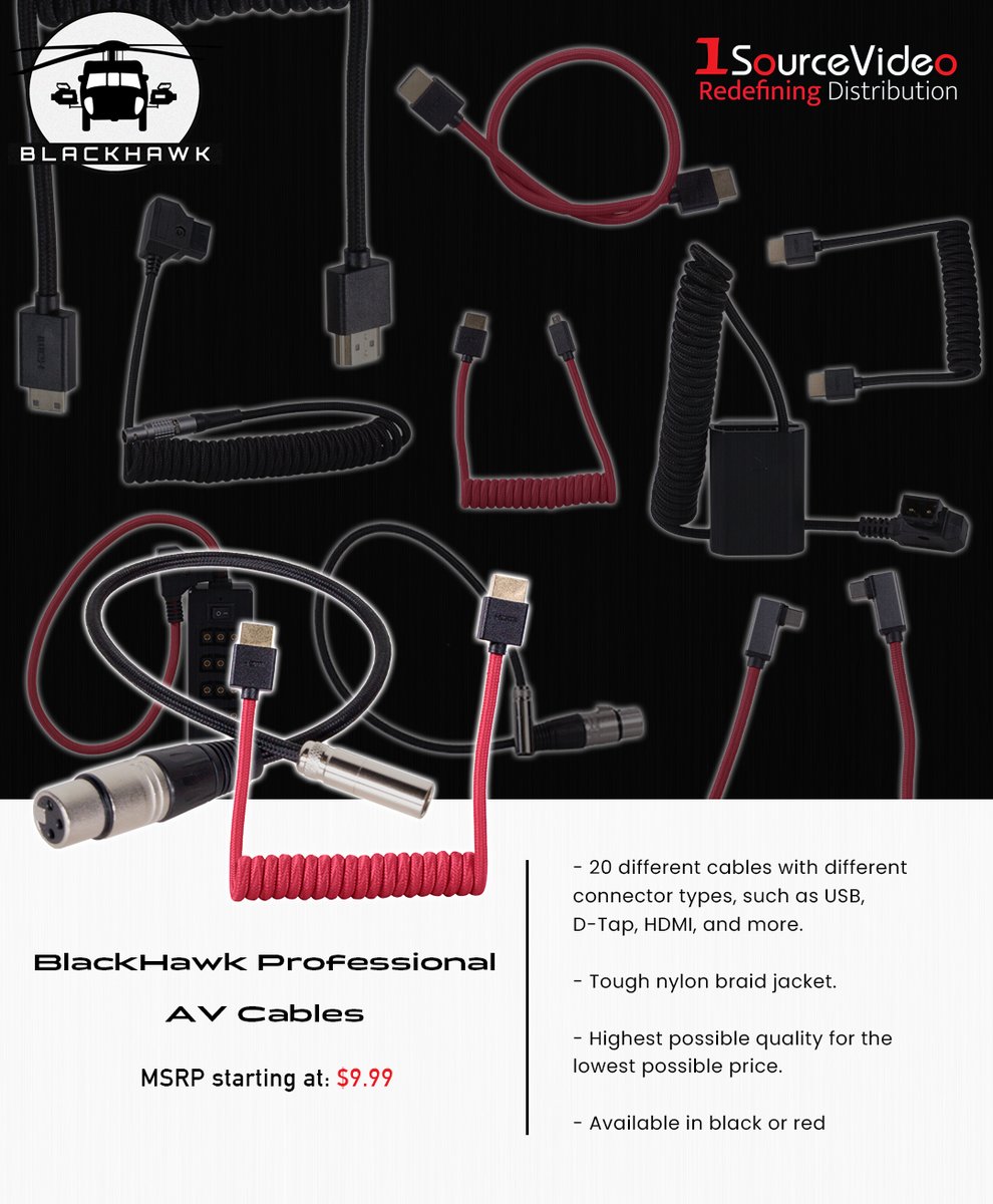 Blackhawk offers a multitude of cables for audio/video productions!

#1Sourcevideo #blackhawkcables #cables #avcables #AV #audio #video #power #HDMI #USB #USBC #XLR #DTAP #videoproduction #professional #filmequipment #connection #filmmaking #distribution #RedefiningDistribution