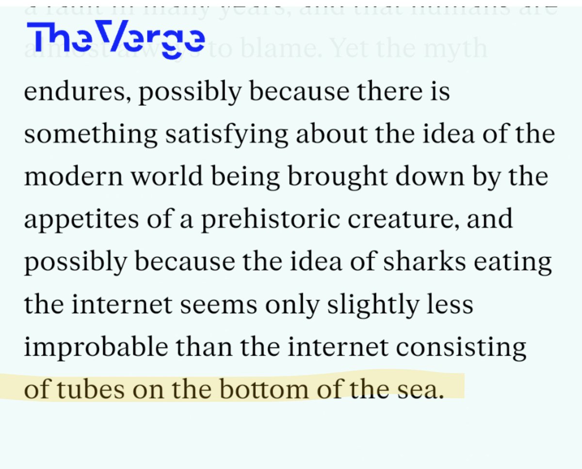 An excellent read, about the crews that fix the undersea cables carrying the internet! Highly rec'd if you like the 99% Invisible podcast, or Becky Chambers' Wayfarer series also it turns out the internet *IS* meaningfully a series of tubes, after all! 😲