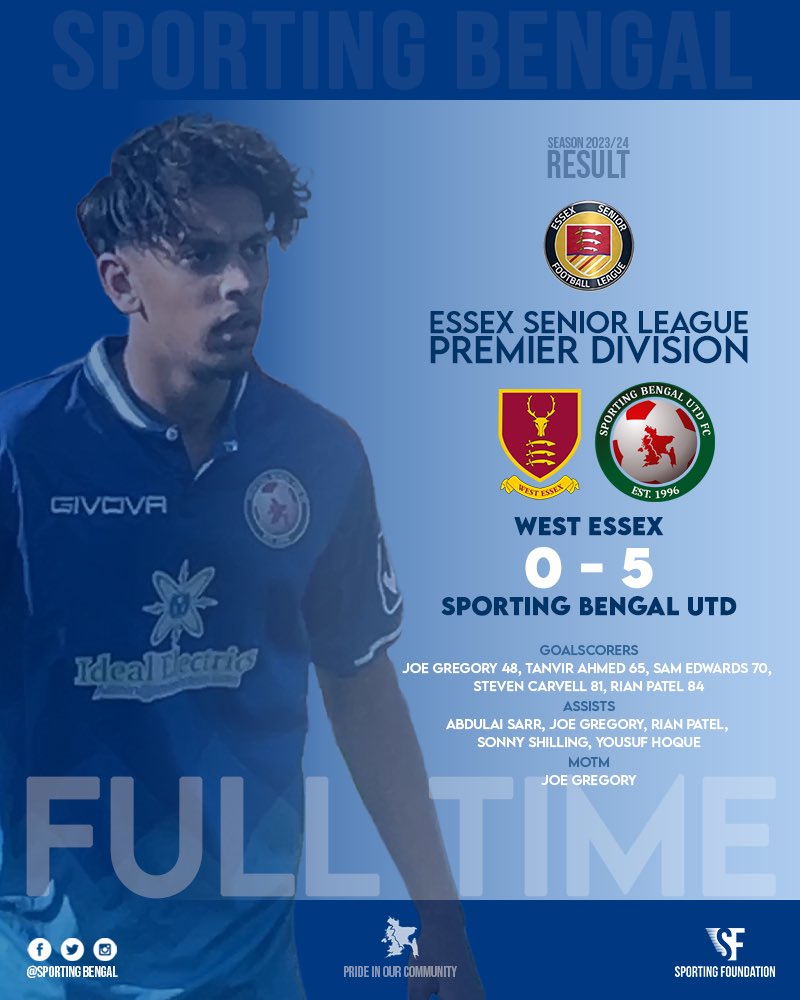 @EssexSenior Premier | GW37 📈 Last 8 games: 16 | Goals 2 | Conceded 8 | Unbeaten 7 | Cleansheets 7 | Away games Back up to 4th for now. Just one to go. We are doing our very best to keep up with the strongest teams the league has ever seen. Keep believing. #BengalExpress🐅🚂