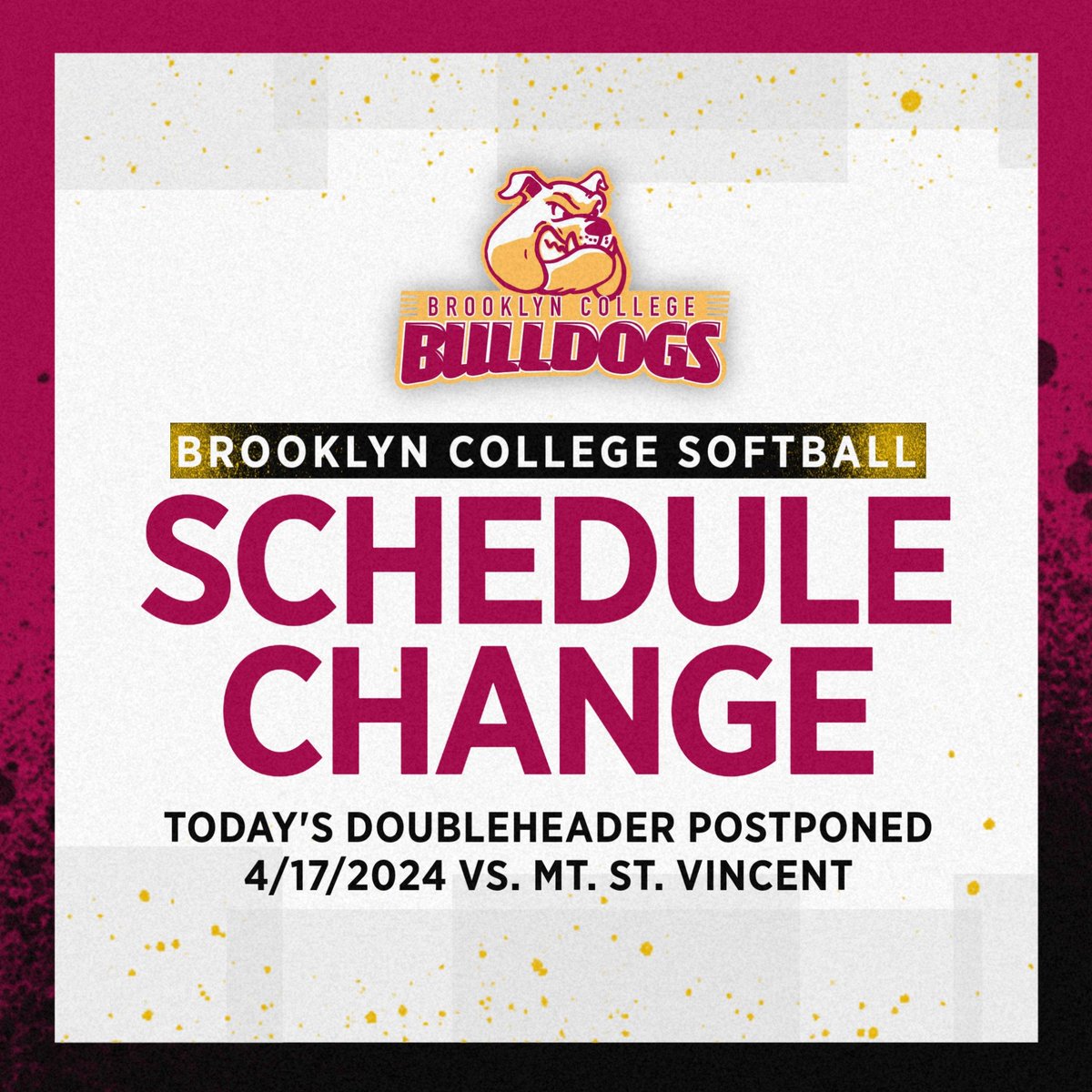 🚨SCHEDULE CHANGE🚨 Due to inclement weather forecasted during both games, today's #BCsb doubleheader has been postponed to a date TBD. 🌨️🐶🥎