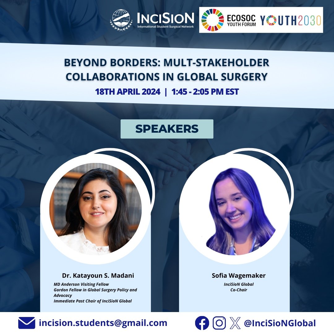 Discover the synergy of global surgery: Dr @smkaty & @WagemakerSofia share insights on multi-stakeholder collaborations shaping the future of global surgery. 🌐 Register now: forms.gle/4wMf8PXext9fze… #InciSioN4GlobalSurgery #TheFutureOfTheOR #GlobalGoals #Youth2030