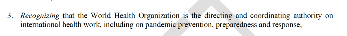 📝In a shift from earlier drafts, the proposal puts WHO squarely in charge as “the directing and coordinating authority on international health work including on pandemic preparedness, prevention and response.”