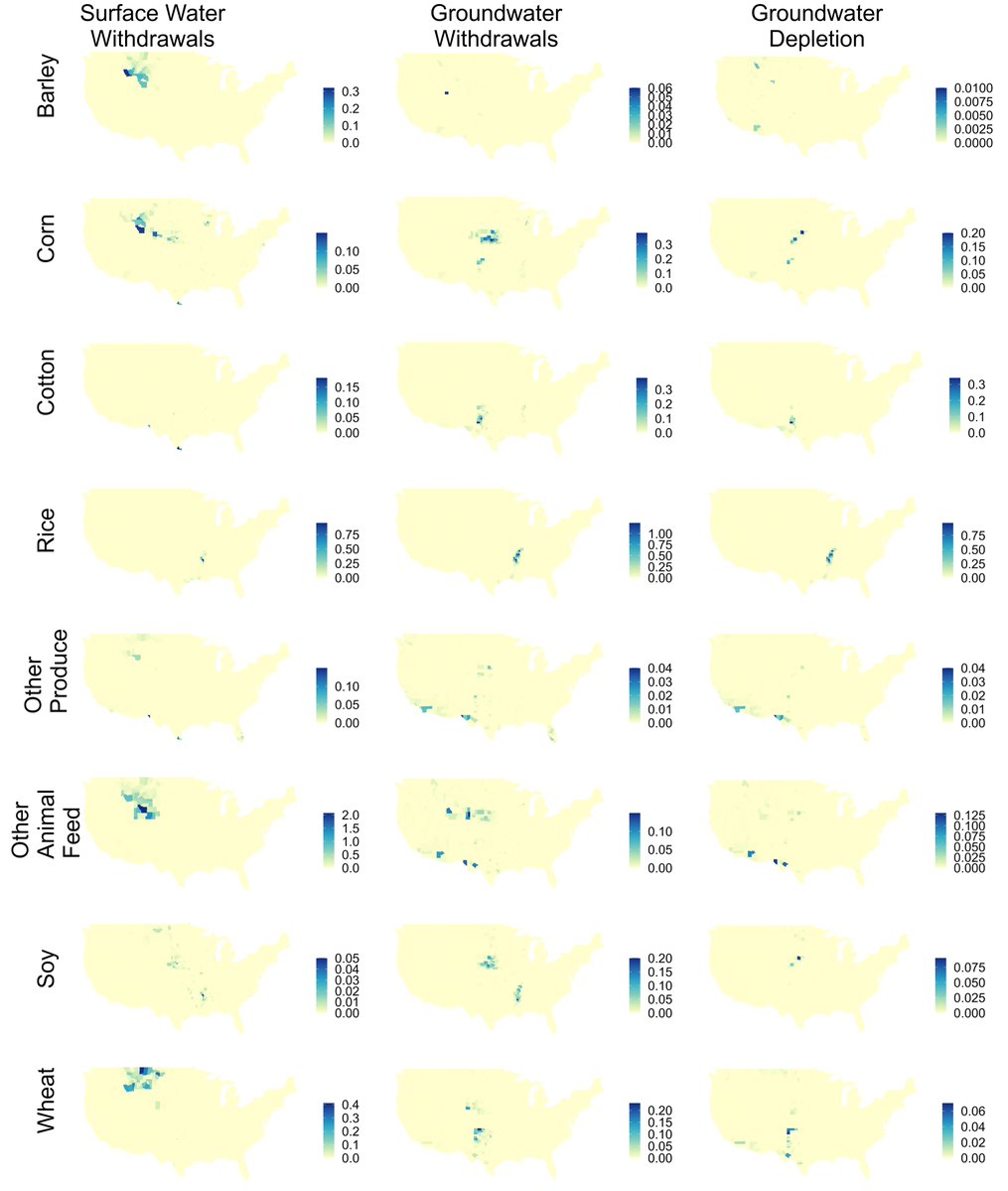 How much water does each crop use? We provide improved estimates for each crop by county, water source, & year in the United States. Our database of ~2.5 million data points is freely available. Paper: rdcu.be/dE1WG Data: databank.illinois.edu/datasets/IDB-2… 1/6