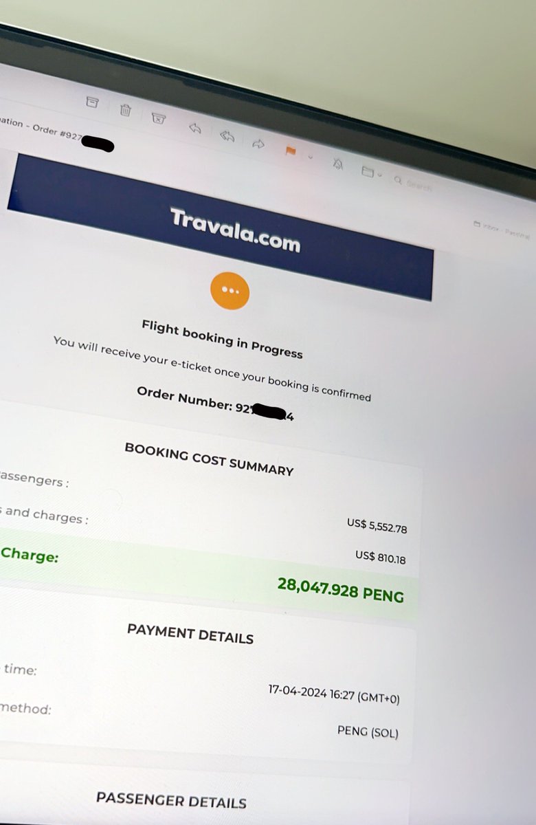 Booked flight with Travala 🛫 using only $PENG 🐧🐧