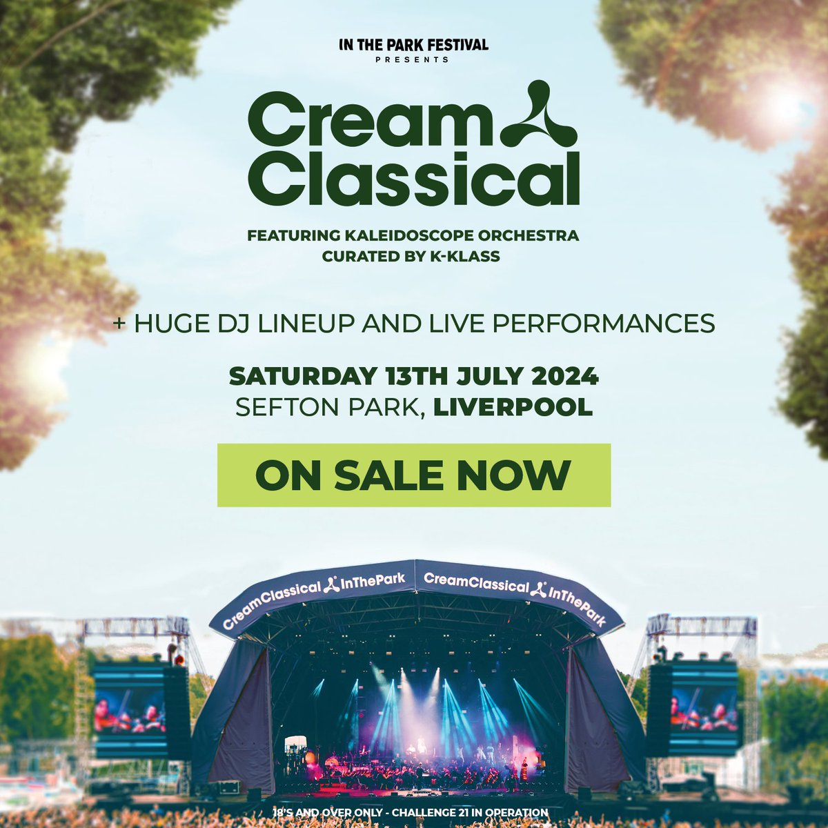 In the Park Festival is making a return to Liverpool’s Sefton Park this summer!☀️ @intheparkprsnts are showcasing the best Cream Classical and the 50-piece Kaleidoscope Orchestra. Along with live performances and superstar DJ’s!🎧 Get your tickets now! bit.ly/3W1eIuu