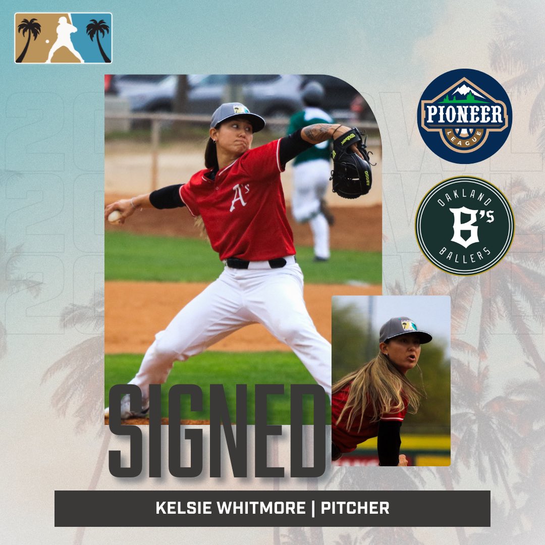 Congratulations to A’s Pitcher Kelsie Whitmore (@KelsieWhitmore) on becoming the first woman to signed by the Oakland Ballers in the Pioneer League! 🎉 Kelsie is also making history again by becoming the first woman to play in the Pioneer League as well! #CWL2024