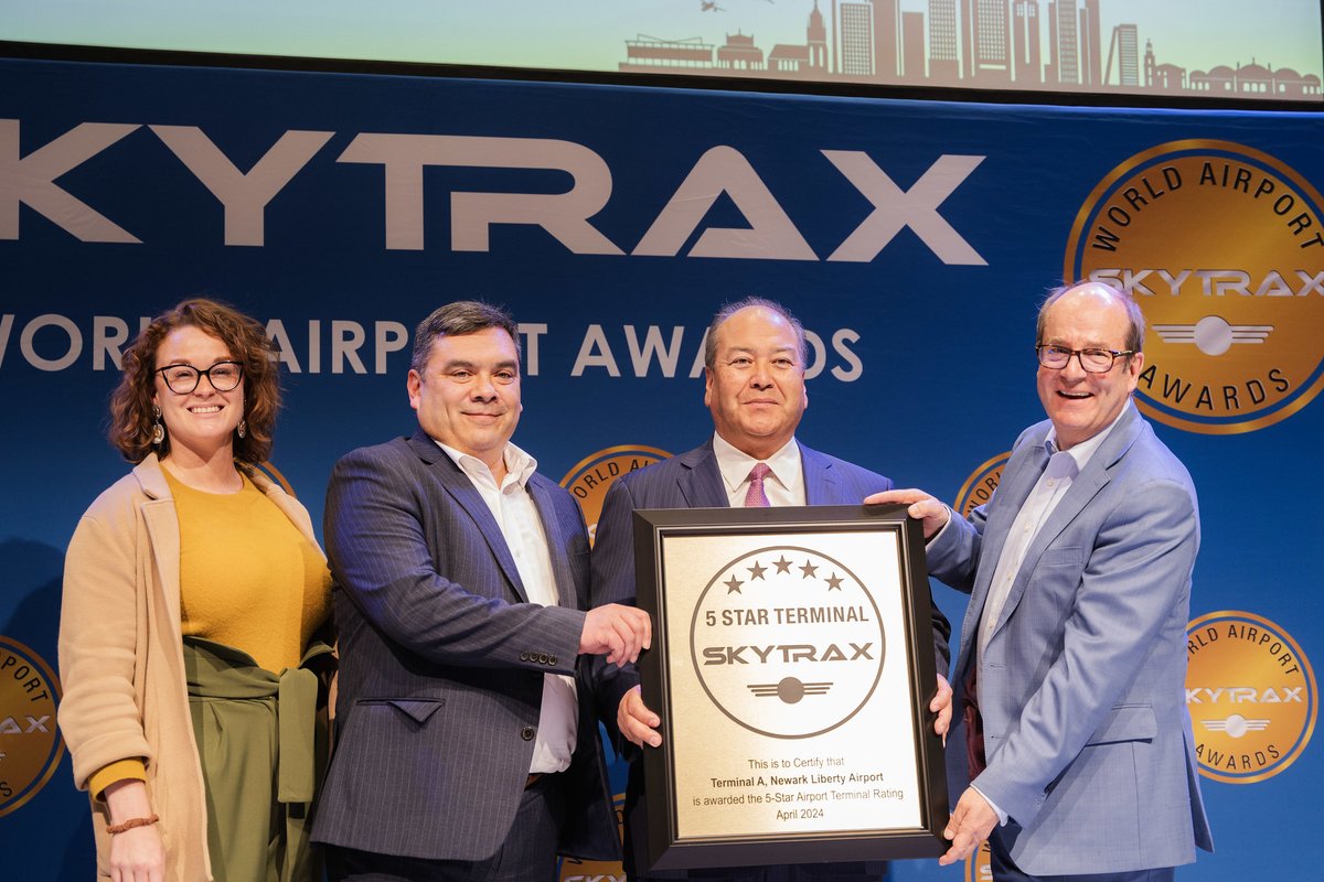 Newark Terminal A is the “Best New Airport Terminal in the World”! This award based on passenger surveys is like the Oscars of airports, and comes less than a month after the terminal received a coveted 5-star rating from @Skytrax_UK. Learn more: ow.ly/TNpn50RiubW