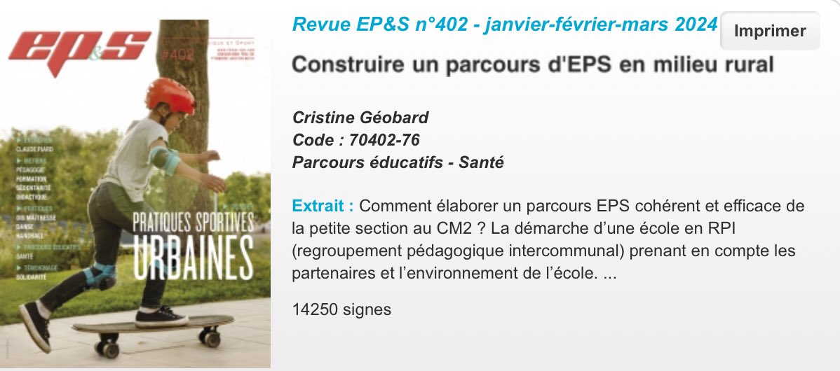 #EPS #Ruralité À la recherche d’idées pour construire un parcours EPS en milieu rural… Et si vous lisiez notre article dans le N°402 de la revue @EditionsEps 😉 Vous n’êtes pas encore abonnés 🤔 C’est ici revue-eps.com/fr/revue-ep-s-…