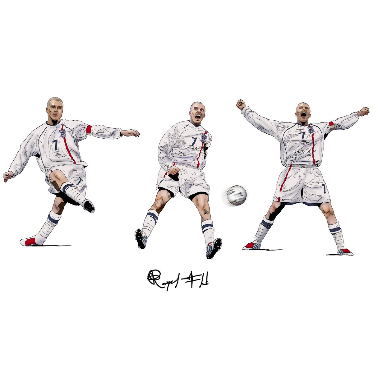 Beckham Motion. The hairstyles, the boots, the signature free kick, the fashion, the spice girl power couple. Get this design celebrating his incredible freekick to take England to the World Cup. With the euros coming this summer. royalflushdesigns.co.uk/search?q=beckh… #RoyalFlushDesigns