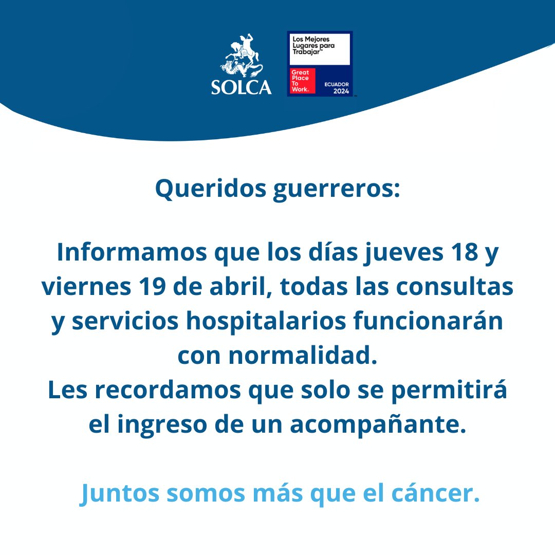 SolcaGuayaquil's tweet photo. Comunicado importante. https://t.co/taHSyWjDRQ