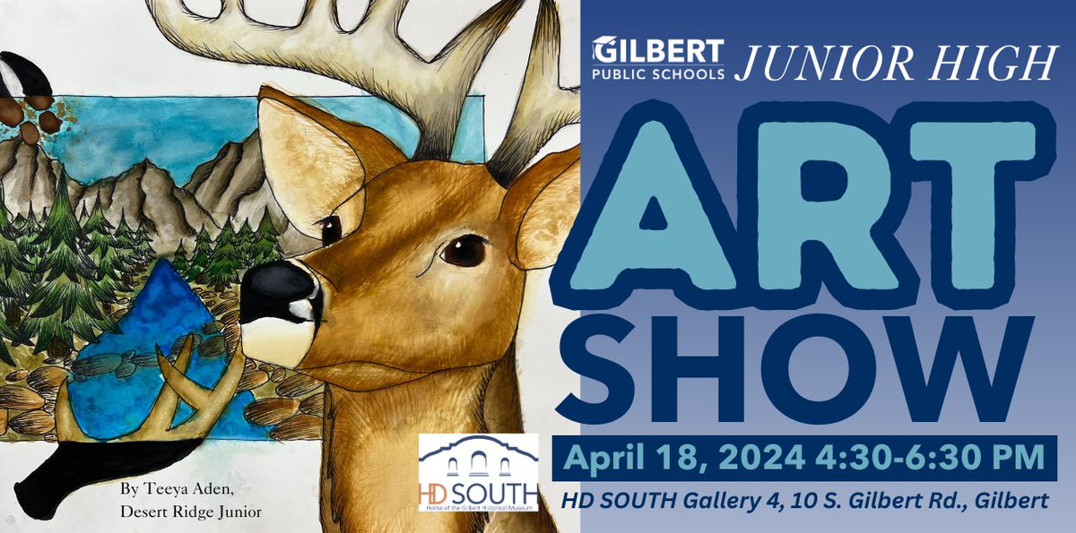 Join us for our Gilbert Public Schools Junior High Art Show at HD South April 18th - 23rd - Our Preview Night is tomorrow April 18th, 4:30 - 6:30 pm. 🎨🖌️ #gilbertpublicschools #connectcreatecare #juniorhighart