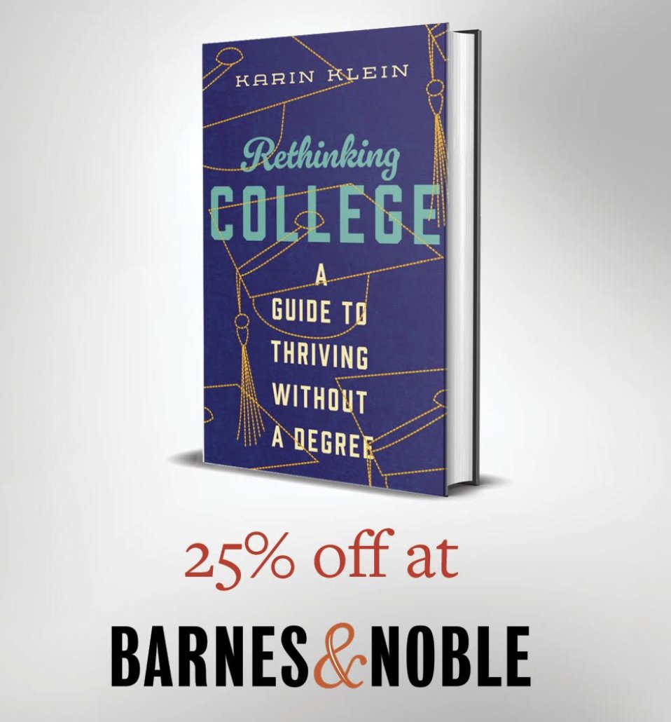 Shout out to people whose inspiring stories bring my book alive. 'Rethinking College: A Guide to Thriving Without a Degree.' On presale with 25% off April 17-19 @BNBuzz @byron_auguste @sauteslut @WylieStateman @roamgeneration @m_fedelin @amybscher @HappyIcela @mauriceajones_