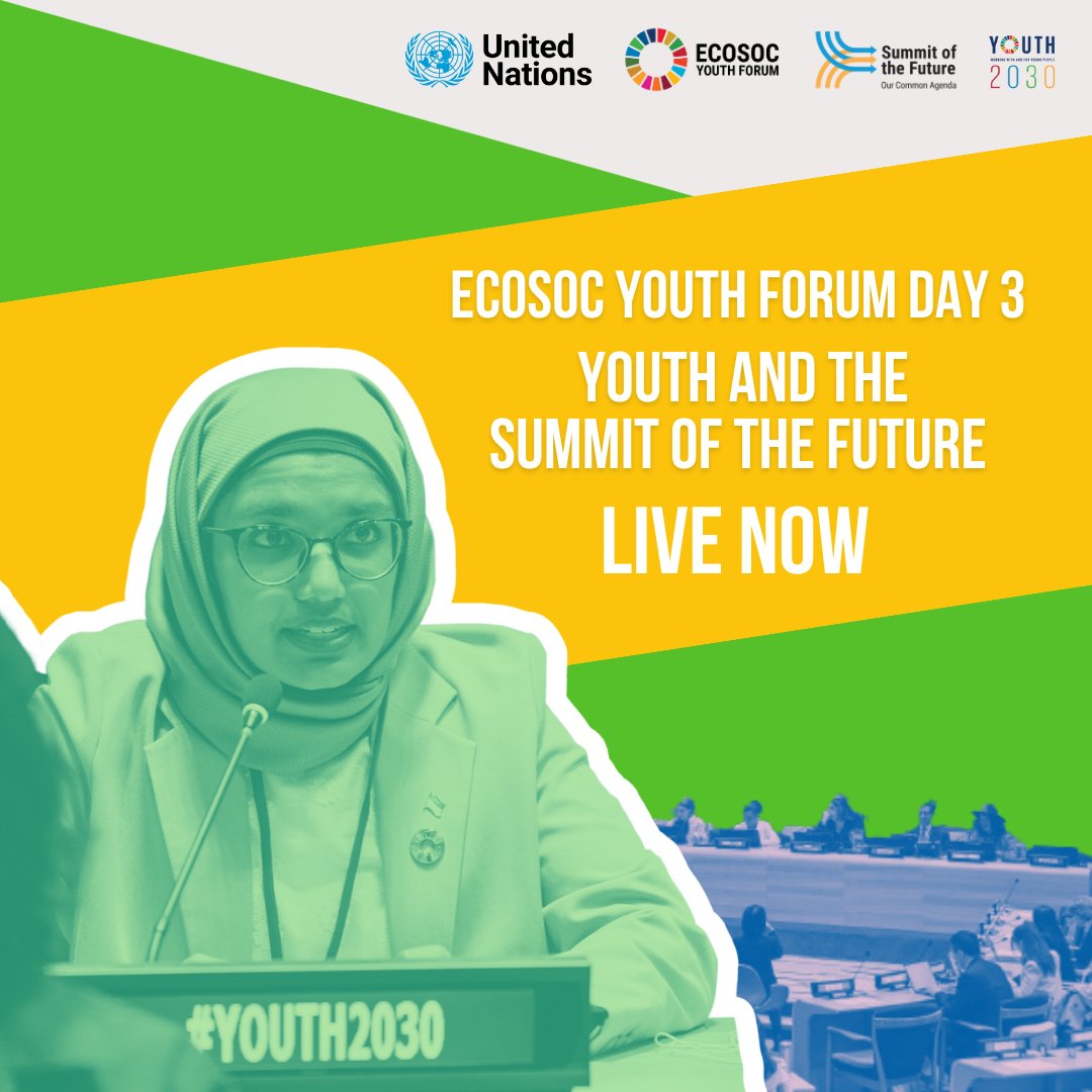 The final day of the @UNECOSOC #Youth2030 Forum starts NOW 📺 Tune in to hear young ppl's vision for the Summit of the Future, as well as their recommendations & creative ideas for reviving multilateralism! Join the discussion on letting #YouthLead 👉 linktr.ee/ecosocyouthfor…