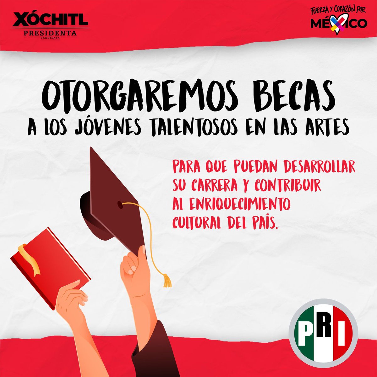 PRICIzc's tweet photo. La próxima Presidenta de México, @XochitlGalvez, y el @PRI_Nacional se comprometen a otorgar becas a jóvenes con talento para las artes. ¡La cultura será una prioridad en nuestro gobierno! #JóvenesX24 #VotaPRI @LaRedOficialMx https://t.co/1TbSqi5n8R