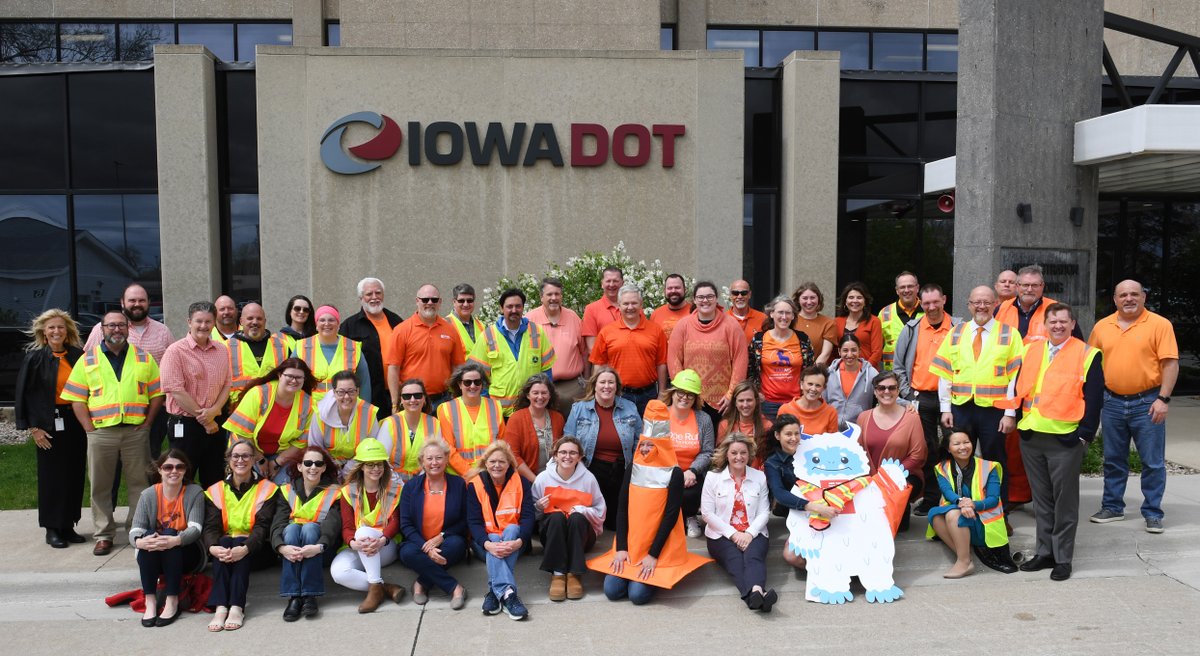 Team members from FHWA's Iowa Division and @iowadot are wearing orange today in support of #WorkZone safety. #Orange4Safety #OrangeForSafety #NWZAW #NWZAW2024 #SafeWorkZonesForAll #SafeWorkZones