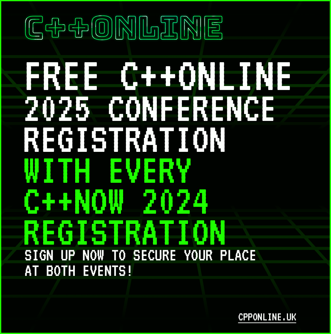 cppnow's tweet photo. ๐ Limited-time Offer!
Register for #CppNow 2024 and your registration will include free access to C++Online 2025! ๐
Don't miss this exclusive opportunity!
https://t.co/HoWXPVWgld
#cpp #CPlusPlus #TechEvents #programming #learncpp https://t.co/vBjlRuBiv6