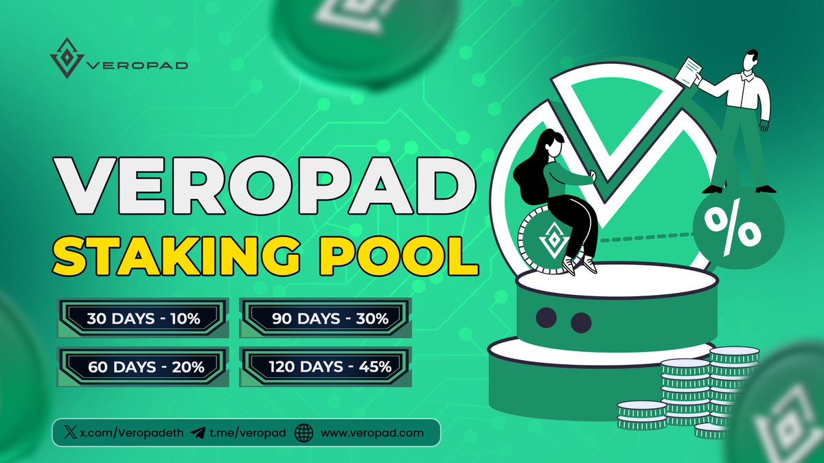 🧠VEROPAD STAKING POOLS

We are pleased to introduce the official staking pools for VeroPad, designed to provide our valued stakeholders with significant returns on their investments. The details of our staking pools are as follows:

30 Days Staking Pool: Earn 10% returns
60 Days