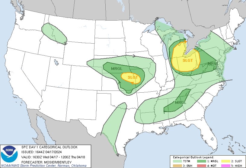 11:46am CDT #SPC Day1 Outlook Slight Risk: across parts of southern Lower Michigan into the Ohio Valley spc.noaa.gov/products/outlo…