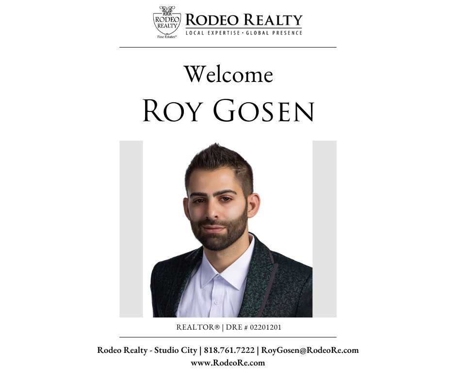 Roy Gosen, Welcome to Rodeo Realty! We are honored that you have chosen to join our team! It is our goal to help you take your career to the next level. #rodeorealty #rodeorealtyagent #studiocity #realestate