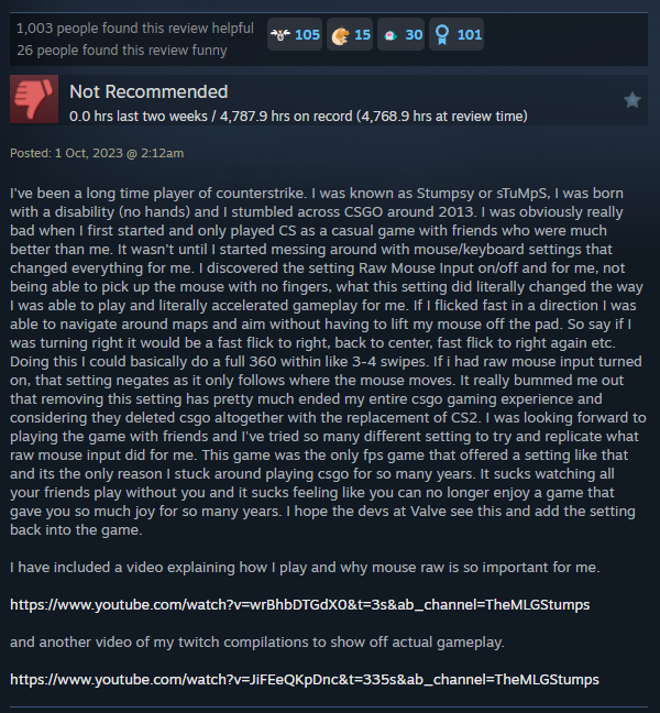 Primatous's tweet photo. @valvesoftware @ItsGaben BRING BACK RAW MOUSE INPUT. THIS THE SADDEST THING IVE EVER SEEN. https://t.co/O9GTL3A29O