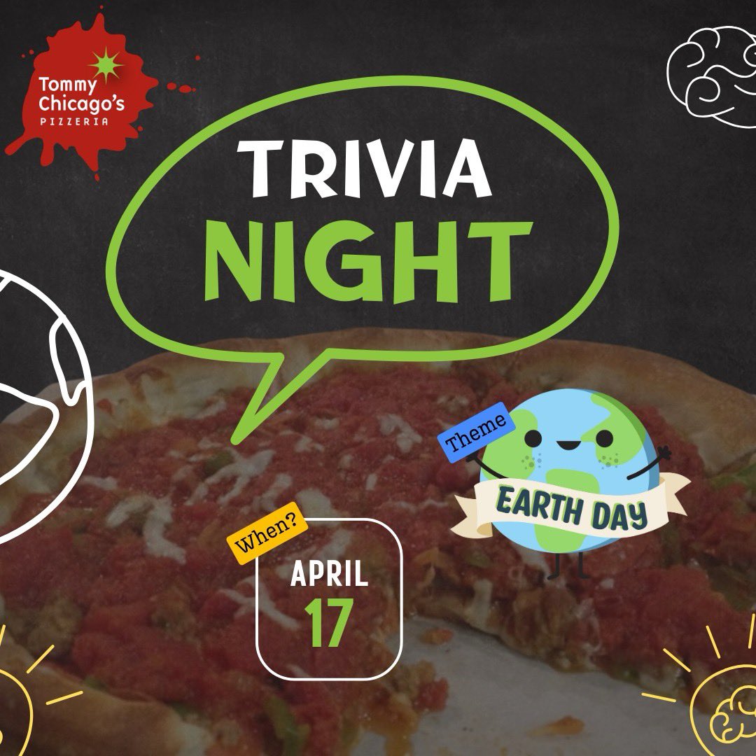 TommyChicagos's tweet photo. Triva!! Wednesdays!Test your Earth Day Knowledge! Win Prizes!! 
6:00 pm
#Trivia https://t.co/vfu6Pe1RYf