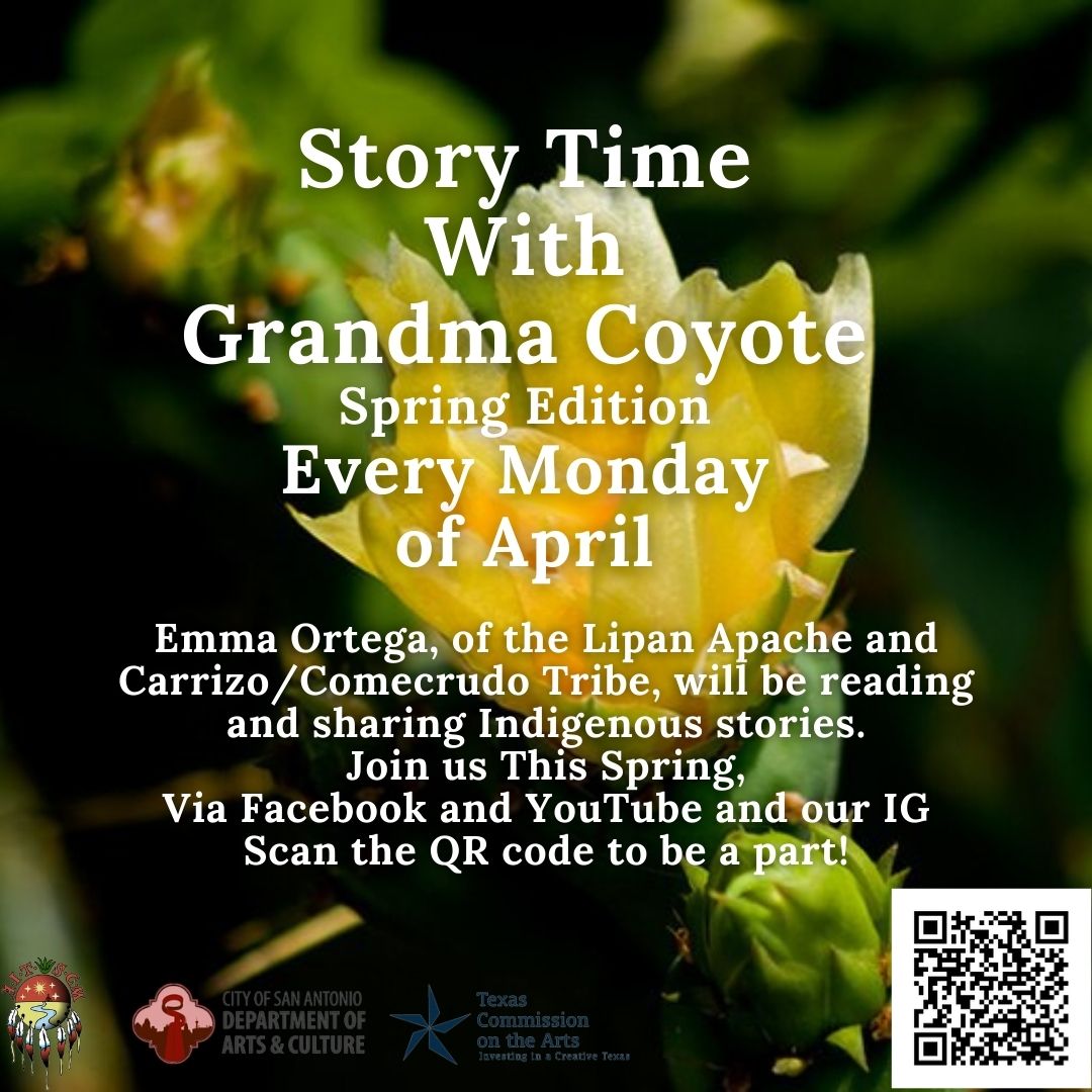 Tune in to see next weeks episode of Spring Story Time with Grandma Coyote this coming Monday, April 22nd at 4 p.m! Scan the QR code to visit our linktree and see us on Youtube, Facebook, and IG.