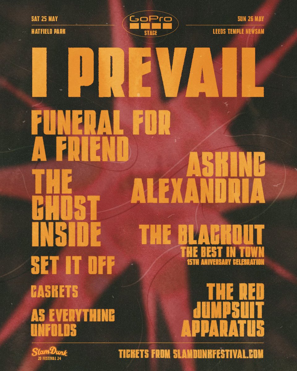 We're excited to present the @GoProUK stage headlined by @IPrevailBand 🔥 And including a very special set from @ffaf_official fronted by @Lucaswoodland of @HoldingAbsence. Plus @TheBlackout celebrate 15 years of 'The Best In Town'