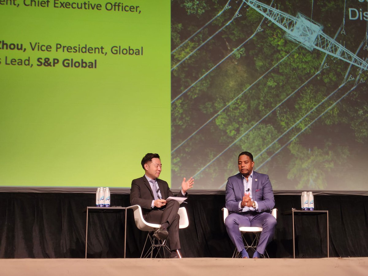 SPGEnergyPower's tweet photo. #SPGPM - Kick off Day 3 with CEO Fireside Chat
On stage, Xizhou Zhou, our VP, Global Power, and Calvin Butler, CEO of @Exelon
🔹Preparing for total electrification by 2035 is urgent. It's not just about infrastructure upgrades but also ensuring equity and accessibility for all. https://t.co/Lktjv3TKOz