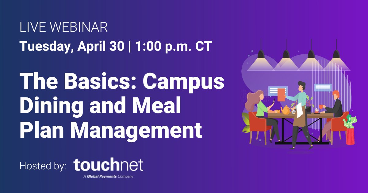 TouchNet's tweet photo. Whether you're new to managing dining &amp; meal plan programs or looking for a refresher, this session will equip you with knowledge to optimize your campus dining operations. Plus, stay to the end for a live Q&amp;A with TouchNet experts.

Register here: https://t.co/cDLmHh1O1M https://t.co/RpwzdegRBP