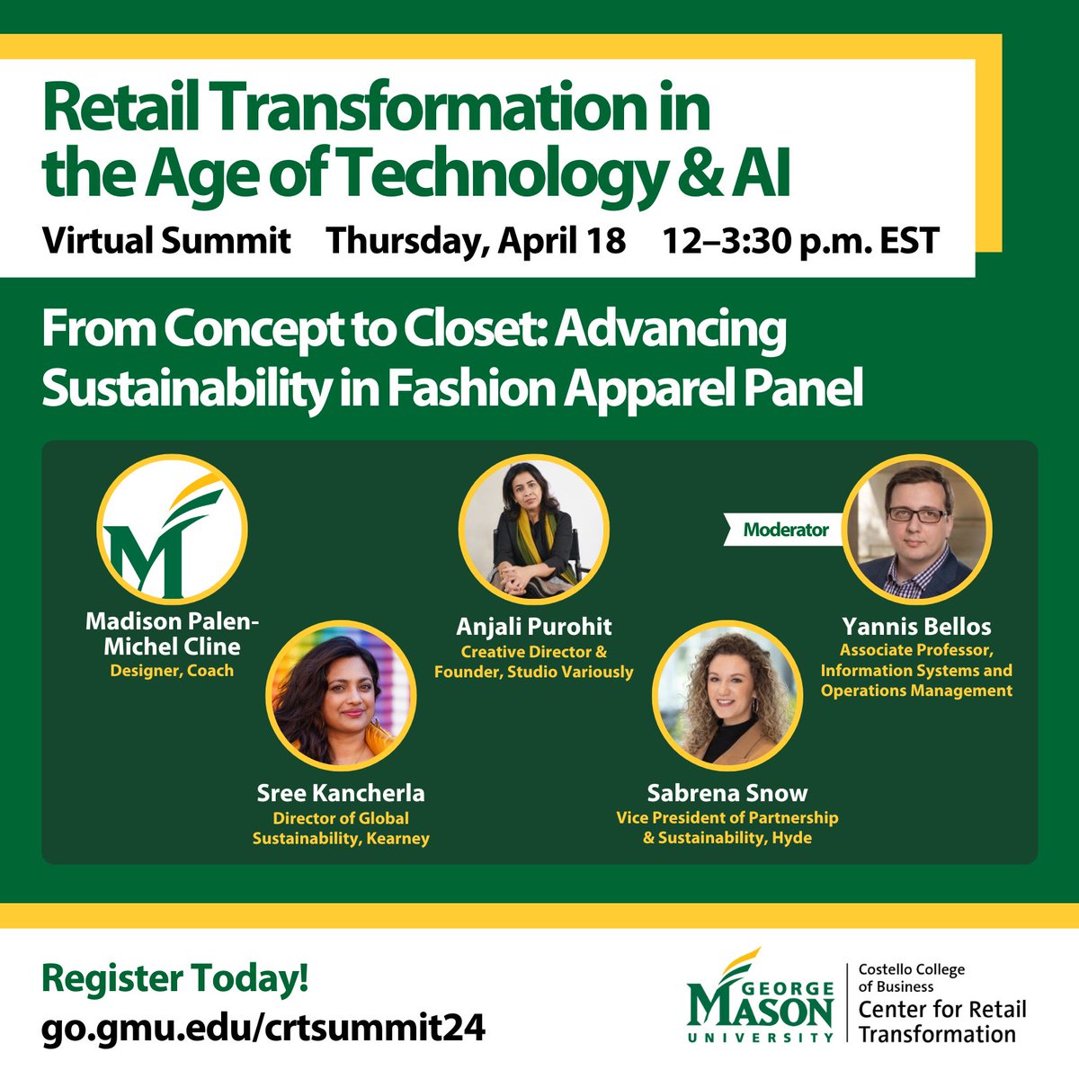 Join @GmuRetail tomorrow for their 2024 Annual Virtual Summit! It will address retail’s evolving landscape with industry leaders discussing a range of new opportunities, challenges, emerging technologies and innovations go.gmu.edu/crtsummit24 #CostelloMeansBusiness