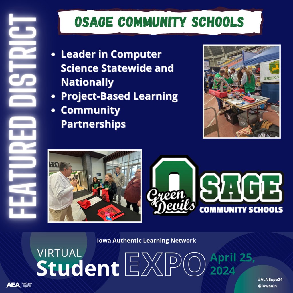 Join us for our virtual Iowa Authentic Learning Expo on Thursday, April 25th. Hear Osage Community Schools share how their students pursue passions and learn authentically from 9:30-9:55. Register here: bit.ly/ALNexpo24