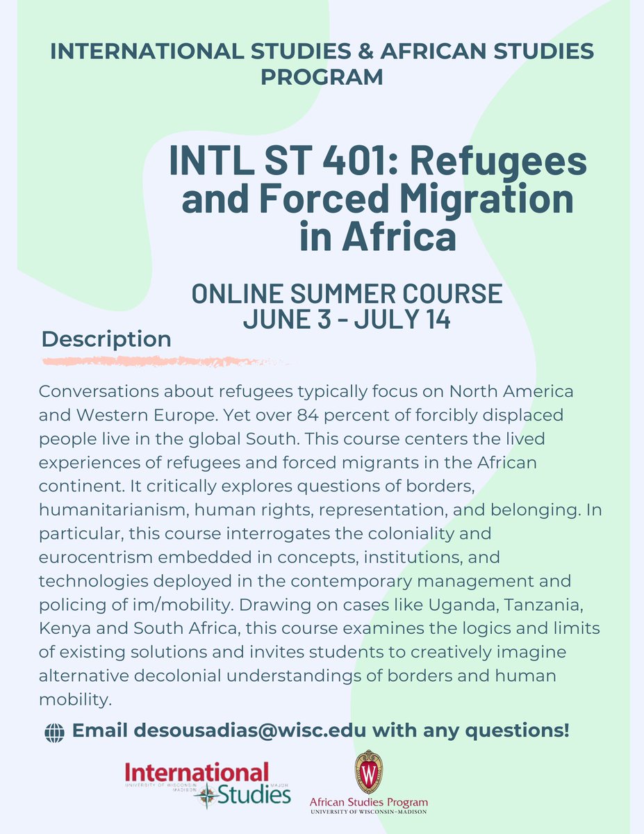 Are you interested in exploring Contemporary issues in international studies on Refugees and Forced Migration in Africa during the summer?