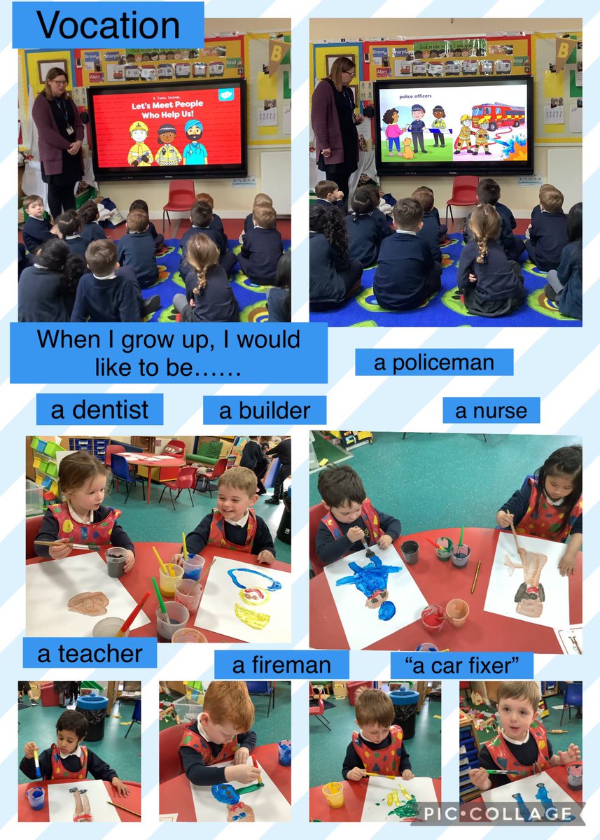 Nursery have been learning about vocation. They have painted a picture of what they would like to be when they are older @OurLadyandAllS1 @BhamDES @BCPP__