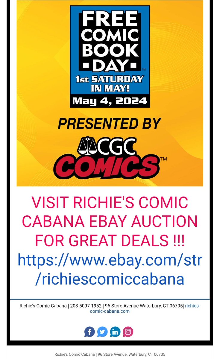 Mark your calendars, because #FCBD is happening #MayThe4th 2024 at Richies Comic Cabana @cabanaman40 and across your local comic book stores. Also..check out ebay.com/str/richiescom… on your next purchase