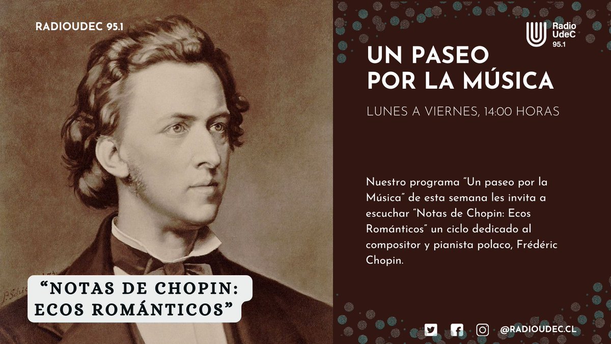 Nuestro programa “Un paseo por la Música” les invita a escuchar “Notas de Chopin: Ecos Románticos” un ciclo dedicado al compositor y pianista polaco, Frédéric Chopin. A partir de las 14:00 hrs. en radioudec.cl y el 95.1 FM #Chopin #piano #EmilGilels #ClaudioArrau