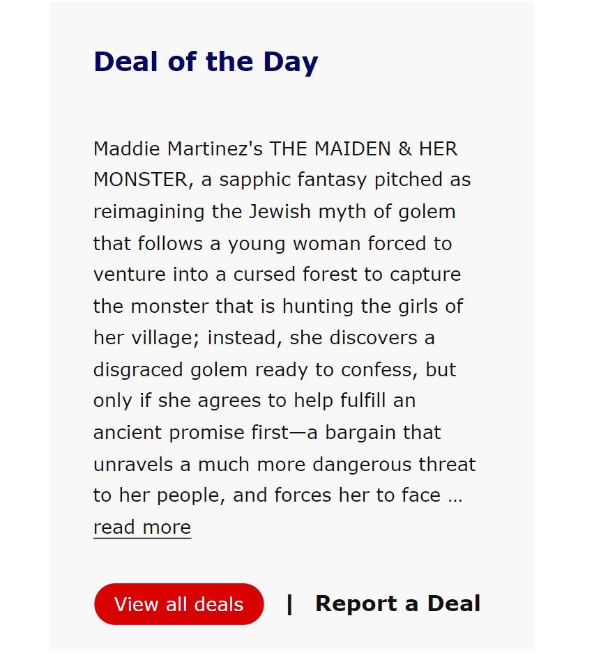 Top of Publishers Lunch and the PM deal of the day! 😭 don't mind me I'm just crying in the corner!!!